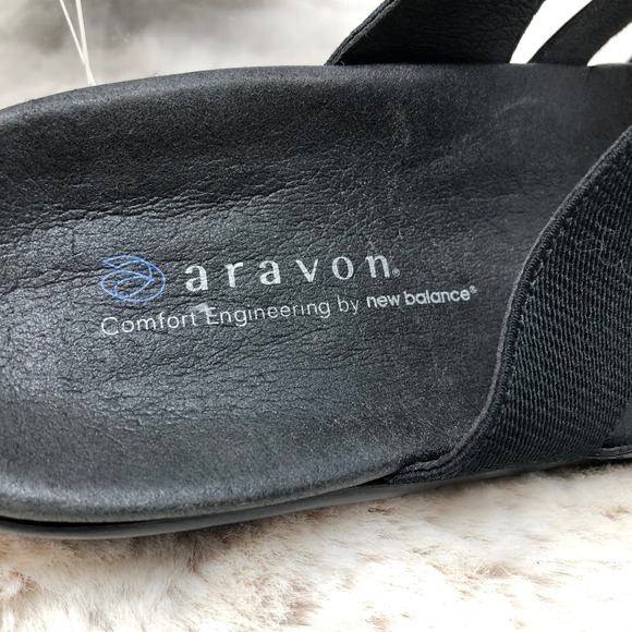 Aravon Black Strappy Women's Comfort Slide On Sandals 9B - Picture 7 of 8